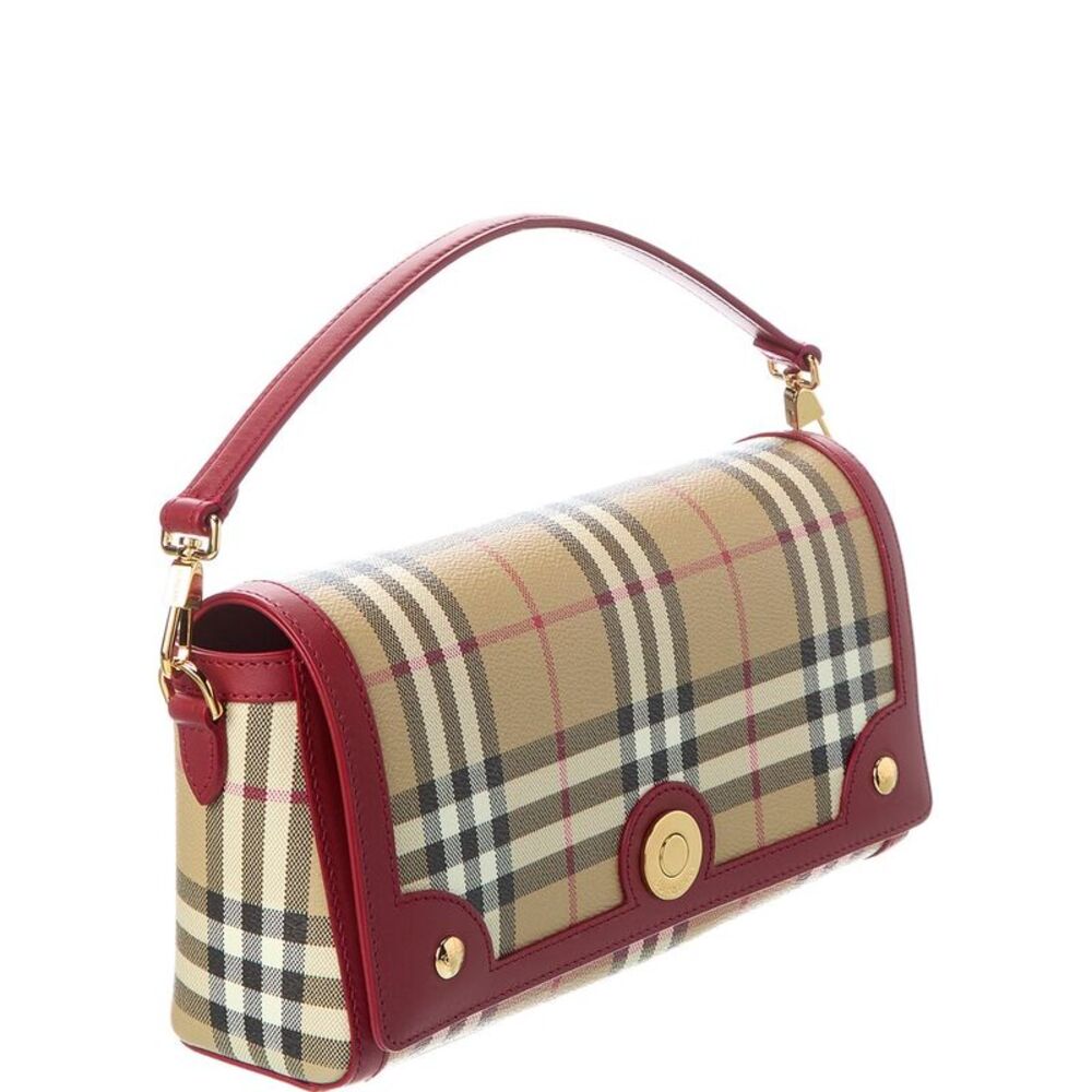 Burberry Note Small Check E-Canvas & Leather Shoulder Bag, Brown - Picture 3 of 4